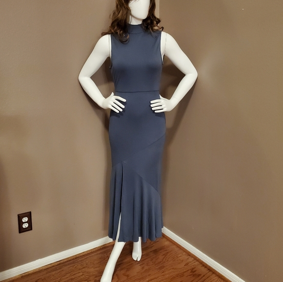 NWOT LA CHARME U ash blue knit maxi dress - Picture 1 of 4